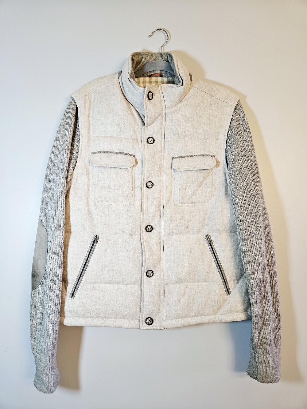 Waterville Italy Utility Puffer Jacket Size 50 Wool Knit Sleeves